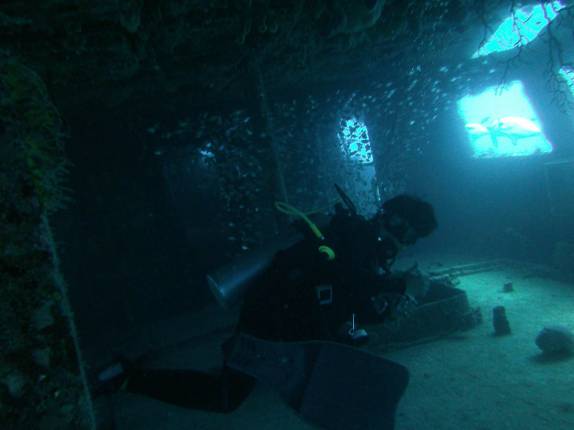 Interior de naufrágio em mergulho em Playa del Carmen, no litoral do Yucatán, no México